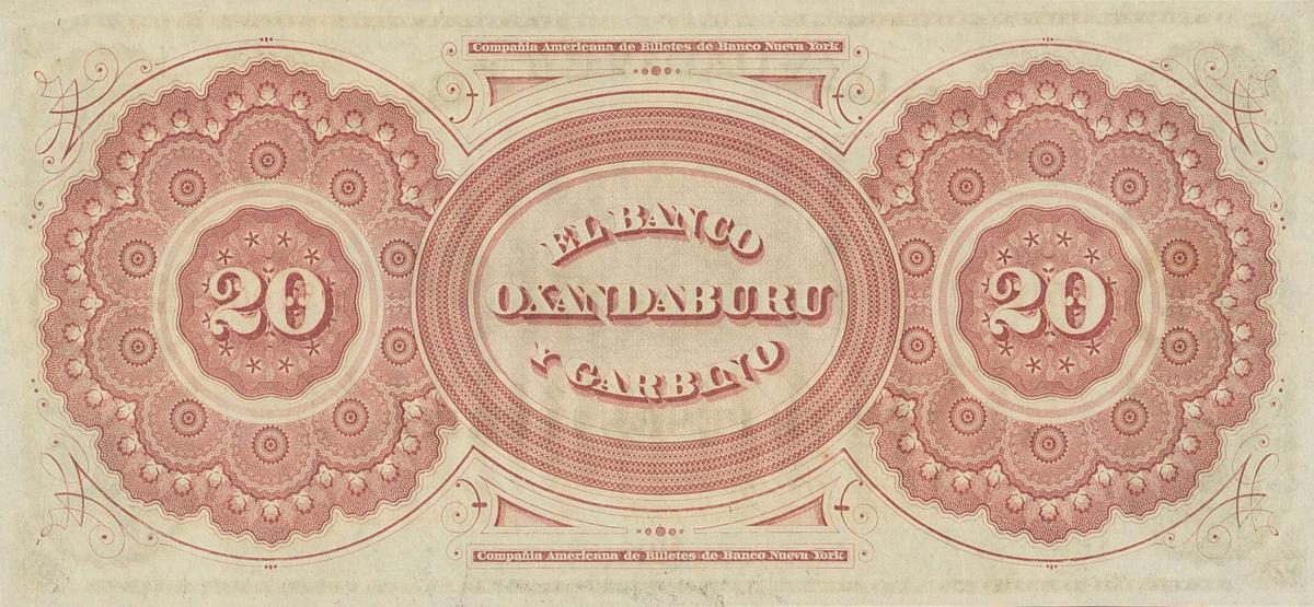 Back of Argentina pS1794r: 20 Peso Fuerte from 1869