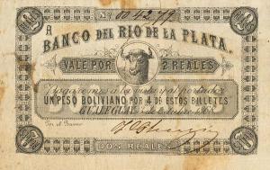 pS1833a from Argentina: 2 Real Plata Boliviana from 1868