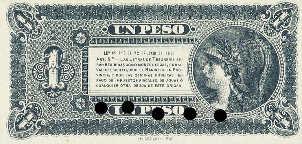 Back of Argentina pS2076s: 1 Peso from 1901