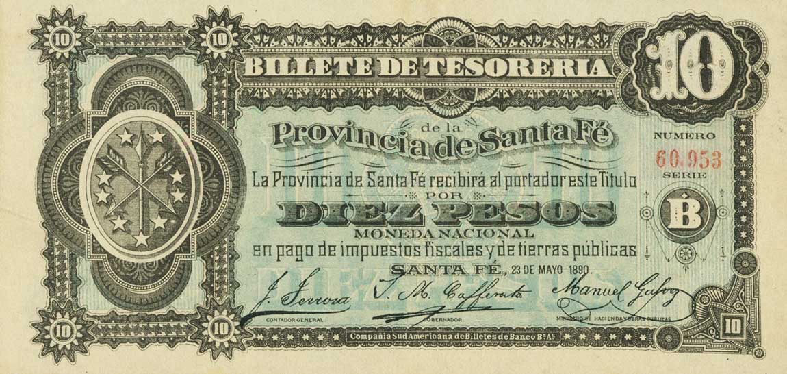 Front of Argentina pS2217: 10 Pesos from 1890