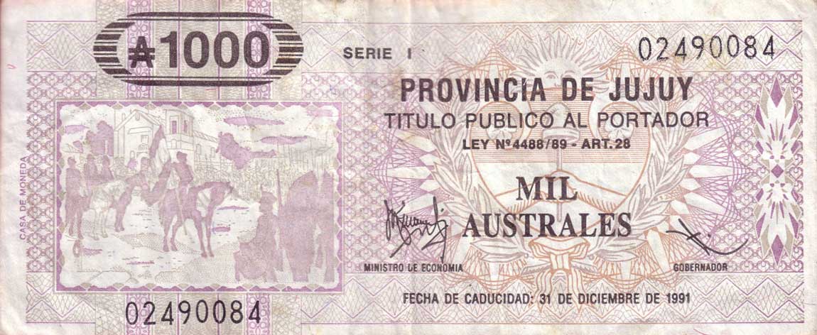 Front of Argentina pS2411: 1000 Australes from 1991