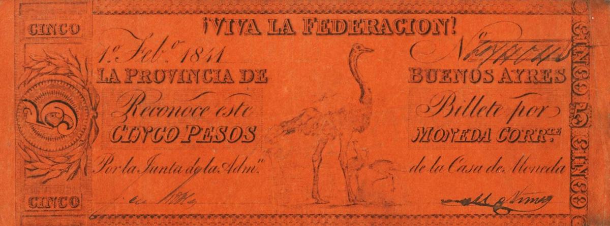 Front of Argentina pS378a: 5 Pesos from 1841