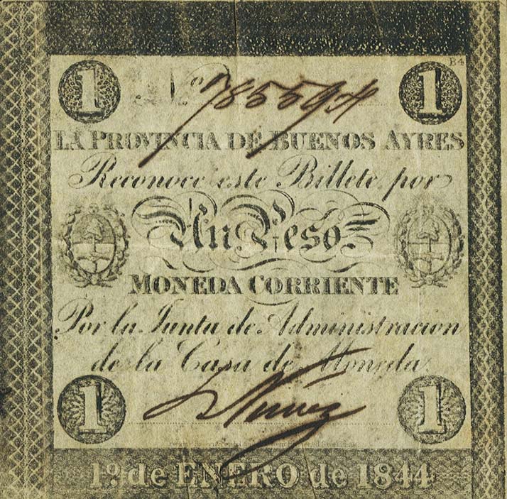 Front of Argentina pS403a: 1 Peso from 1854