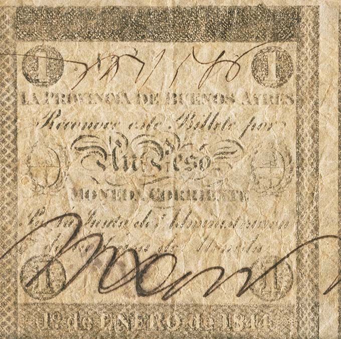 Front of Argentina pS403b: 1 Peso from 1854