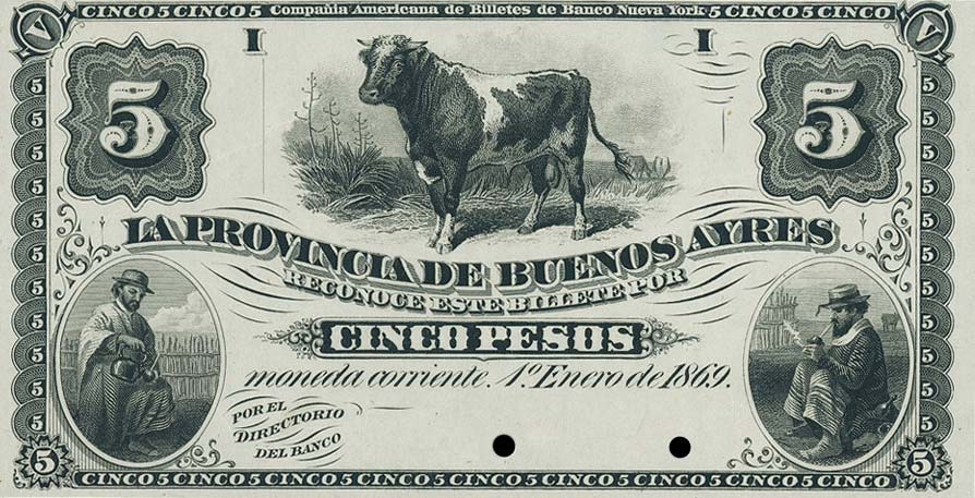 Front of Argentina pS482p: 5 Pesos from 1869