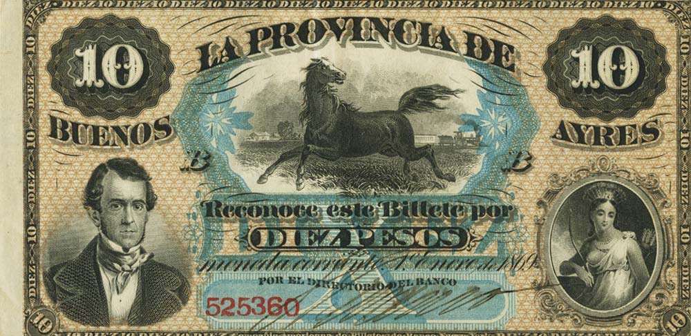 Front of Argentina pS484a: 10 Pesos from 1869