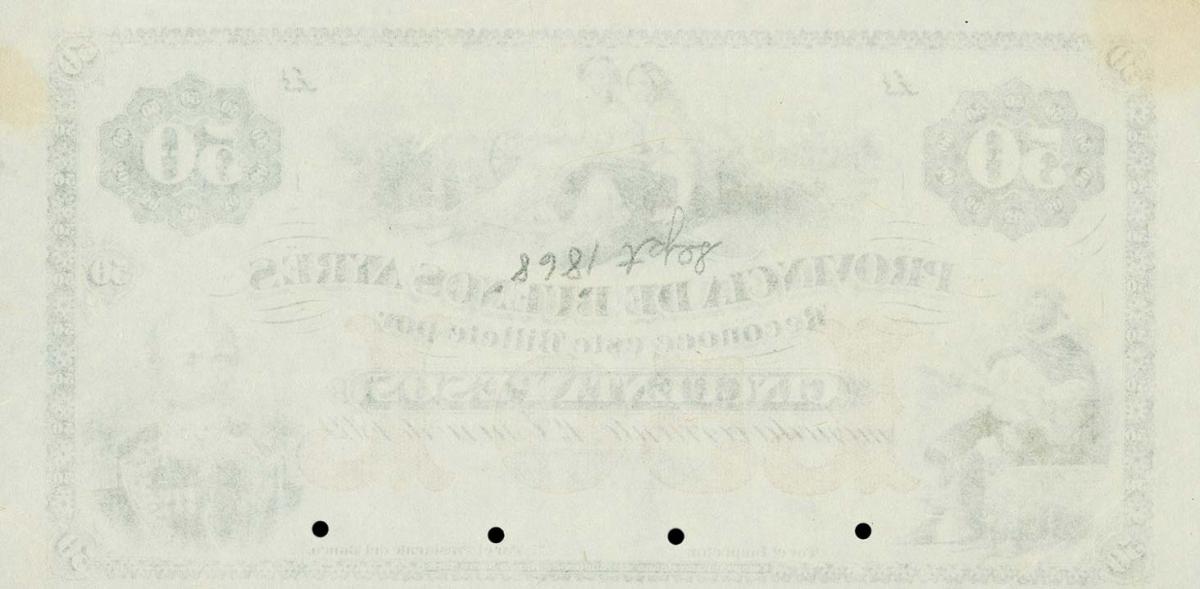 Back of Argentina pS488p: 50 Pesos from 1869