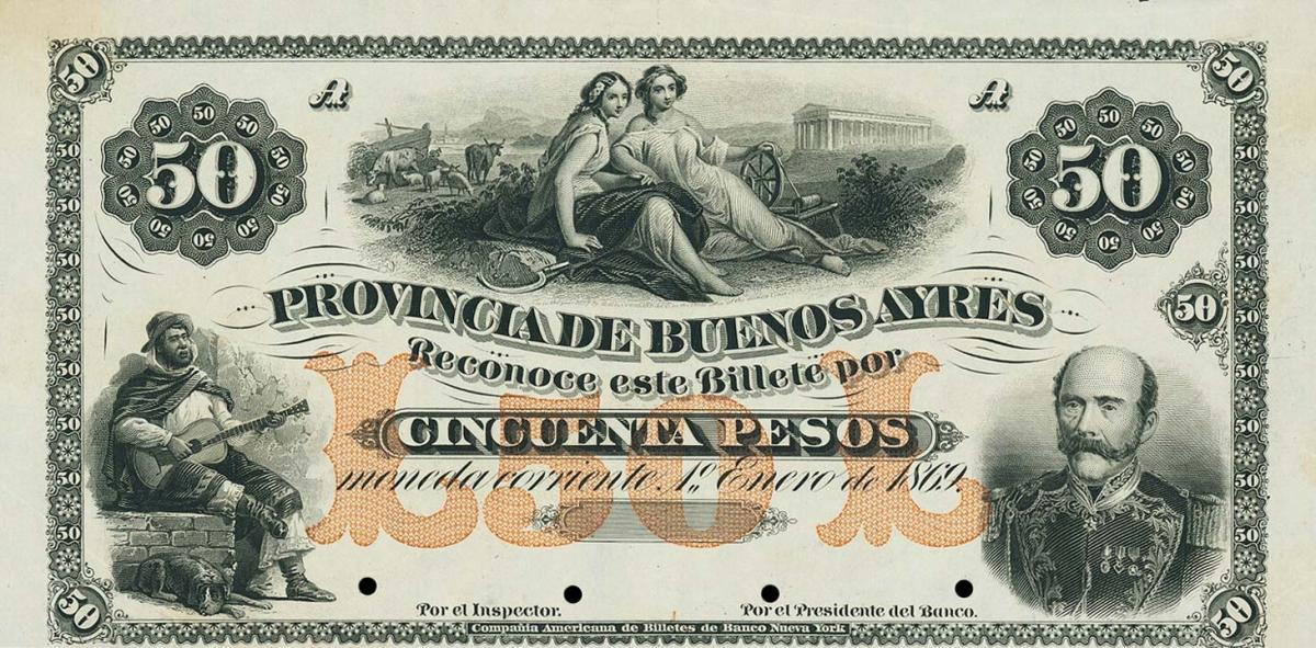 Front of Argentina pS488p: 50 Pesos from 1869