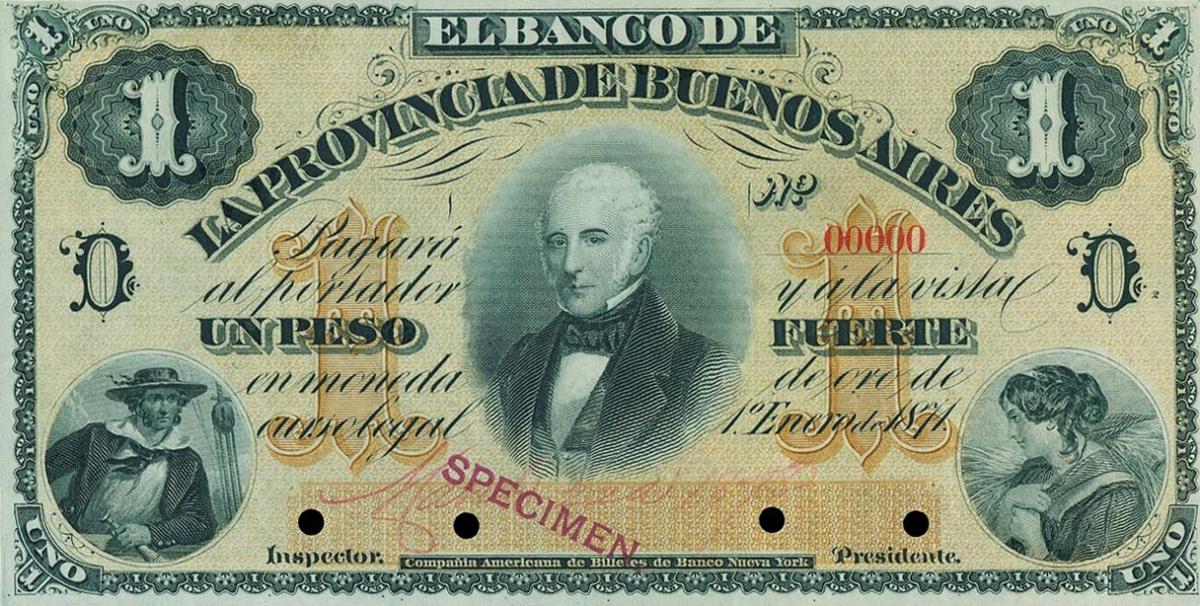 Front of Argentina pS524s: 1 Peso Fuerte from 1871