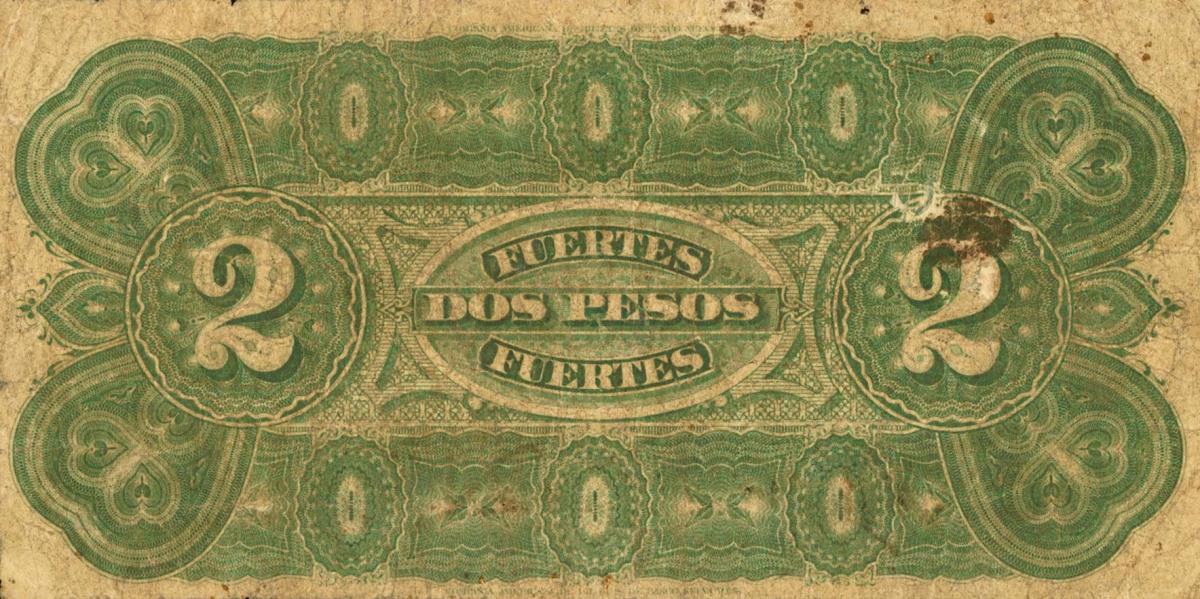 Back of Argentina pS525a: 2 Peso Fuerte from 1871