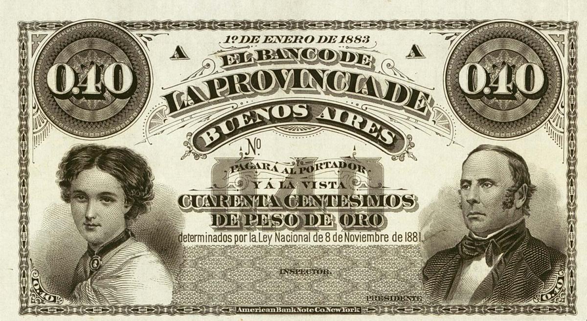 Front of Argentina pS534p: 40 Certimo Oro from 1883