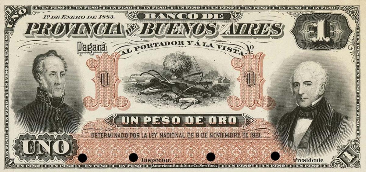 Front of Argentina pS535p: 1 Peso Oro from 1883