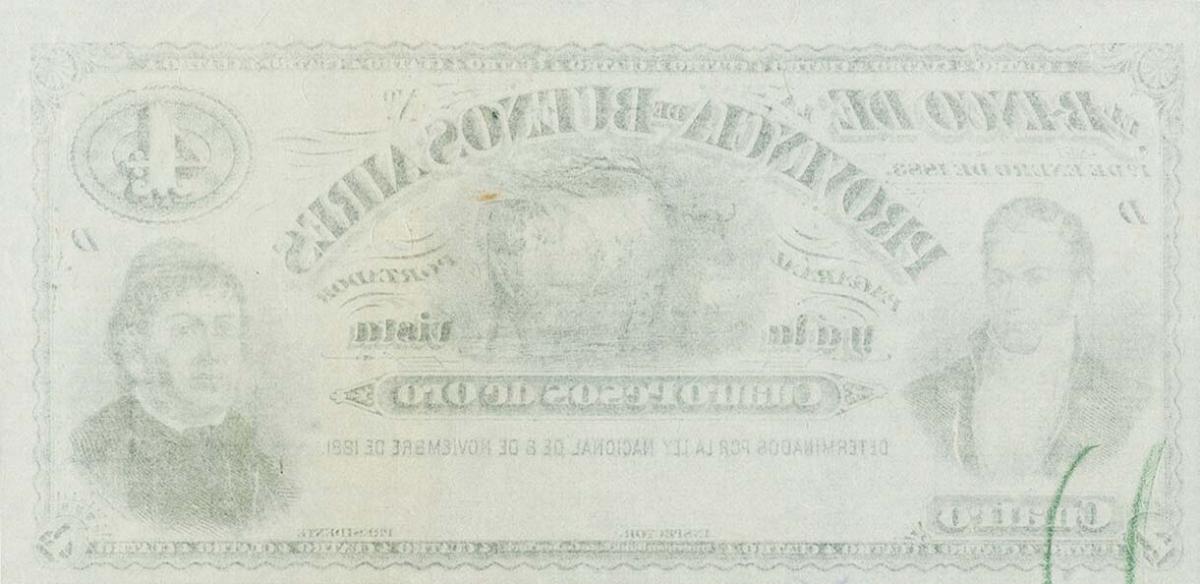 Back of Argentina pS537p: 4 Pesos Oro from 1883