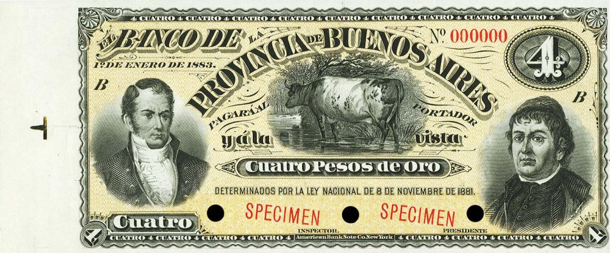 Front of Argentina pS537s: 4 Pesos Oro from 1883