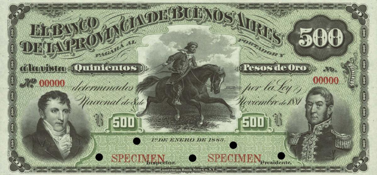 Front of Argentina pS544s: 500 Pesos Oro from 1883