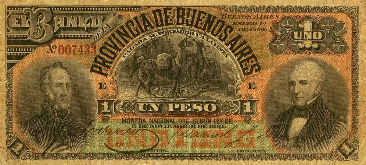 Front of Argentina pS561a: 1 Peso from 1885