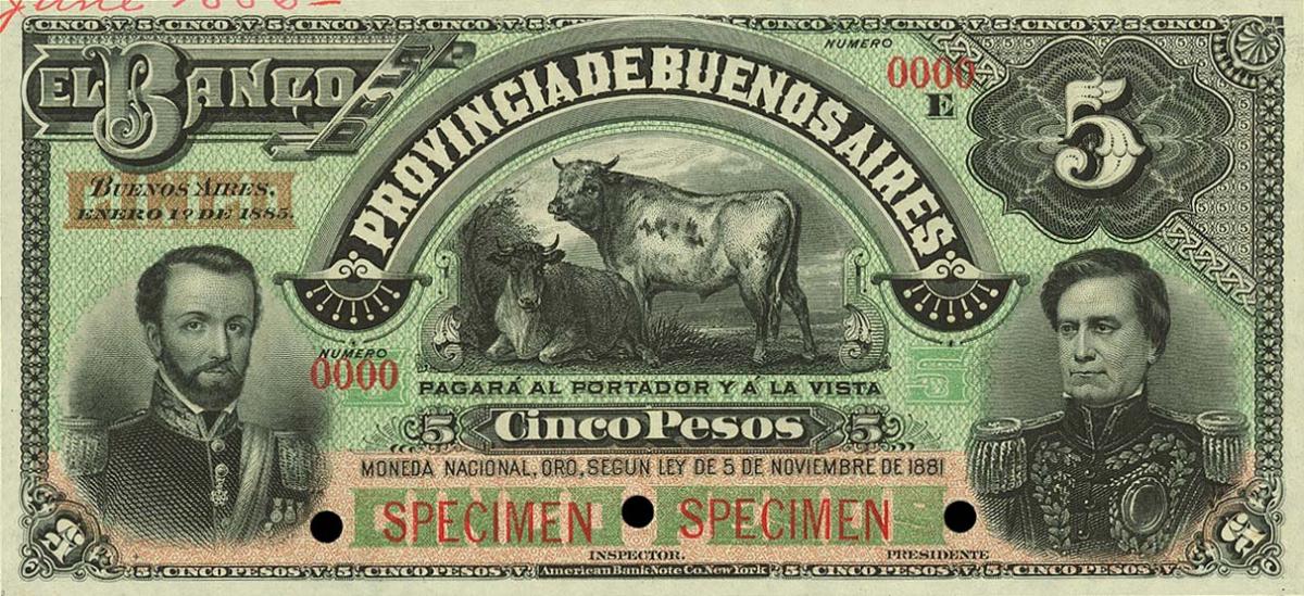 Front of Argentina pS563s: 5 Pesos from 1885