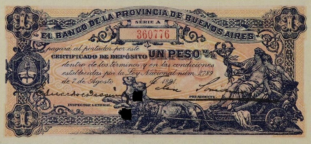 Front of Argentina pS573b: 1 Peso from 1891