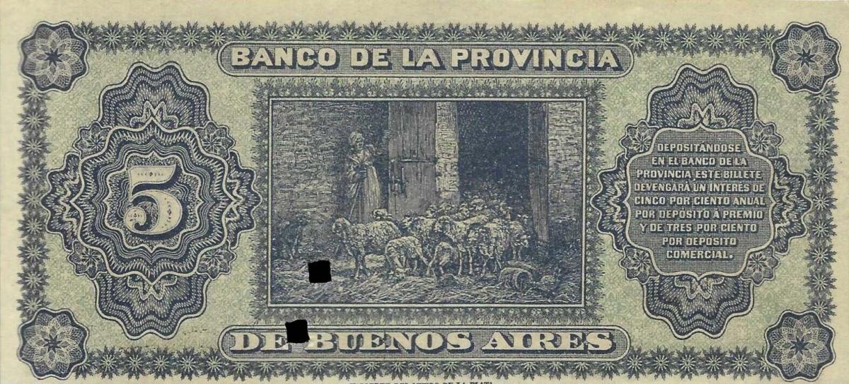 Back of Argentina pS575b: 5 Pesos from 1891