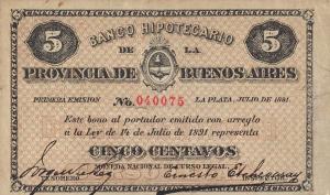pS611a from Argentina: 5 Centavos from 1891