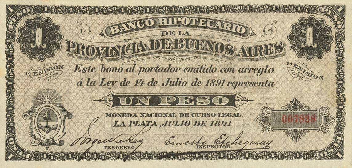 Front of Argentina pS615: 1 Peso from 1891