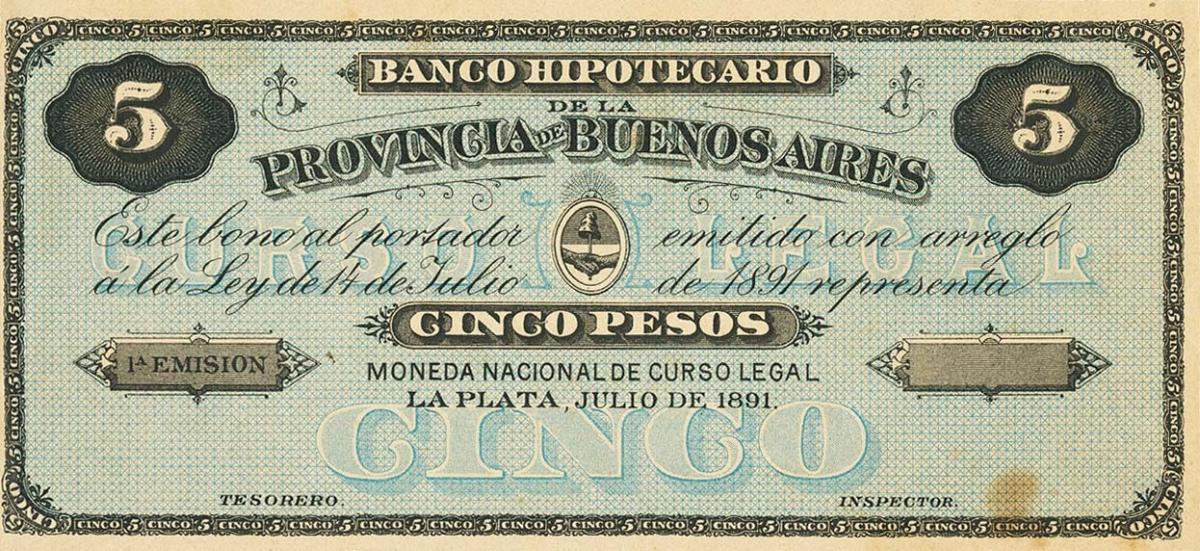 Front of Argentina pS617p: 5 Pesos from 1891