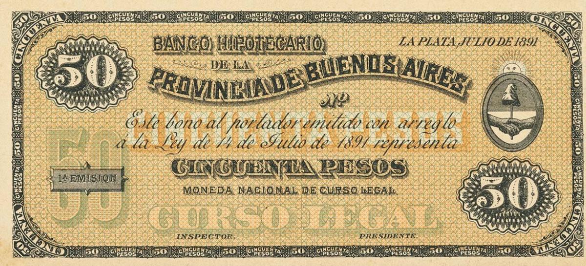 Front of Argentina pS620p: 50 Pesos from 1891