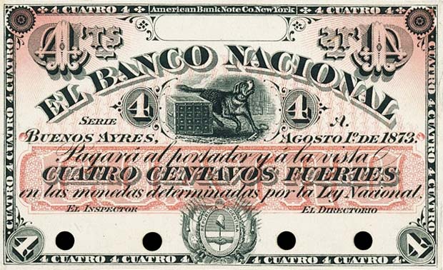 Front of Argentina pS641ct: 4 Centavos Fuertes from 1873