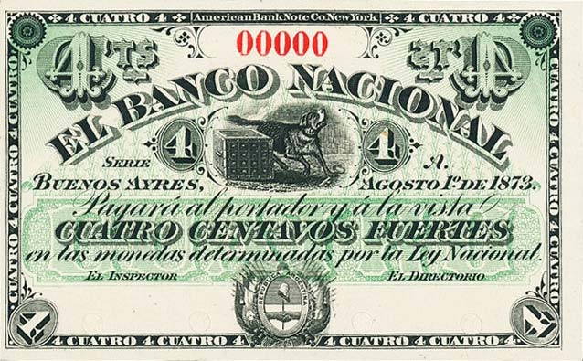 Front of Argentina pS641p: 4 Centavos Fuertes from 1873