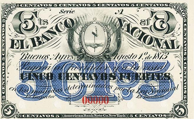 Front of Argentina pS642p: 5 Centavos Fuertes from 1873