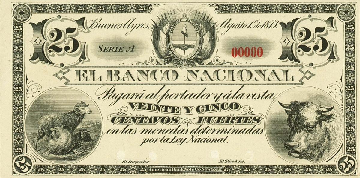 Front of Argentina pS645s: 25 Centavos Fuertes from 1873