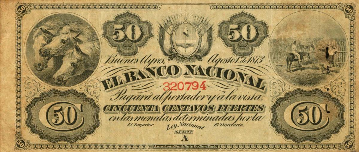 Front of Argentina pS647r: 50 Centavos Fuertes from 1873