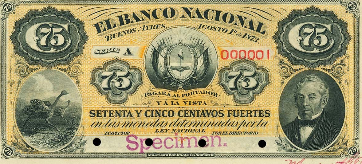 Front of Argentina pS648s: 75 Centavos Fuertes from 1873