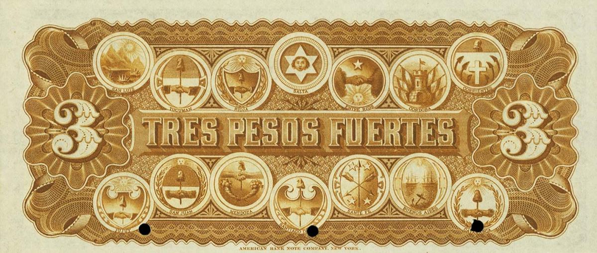 Back of Argentina pS651s: 3 Peso Fuerte from 1873