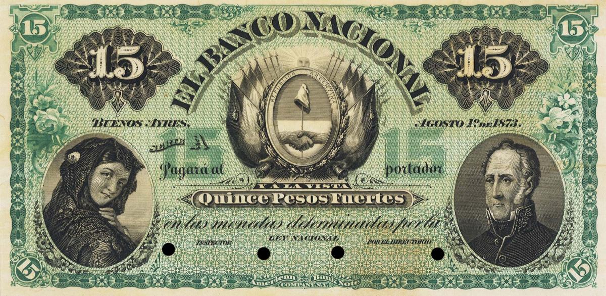 Front of Argentina pS654p: 15 Peso Fuerte from 1873