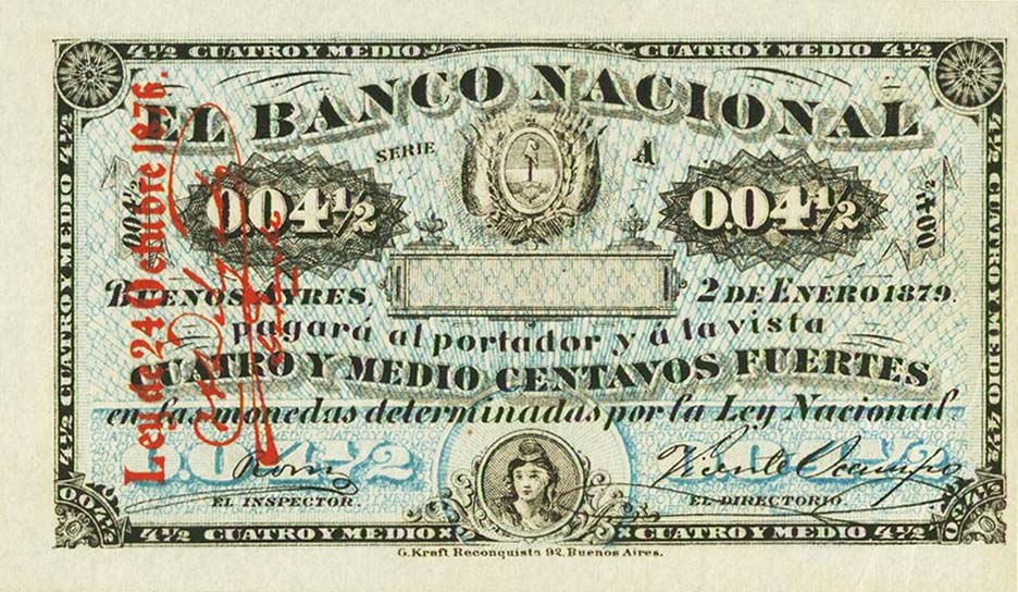 Front of Argentina pS661r: 4.5 Centavos Fuertes from 1879