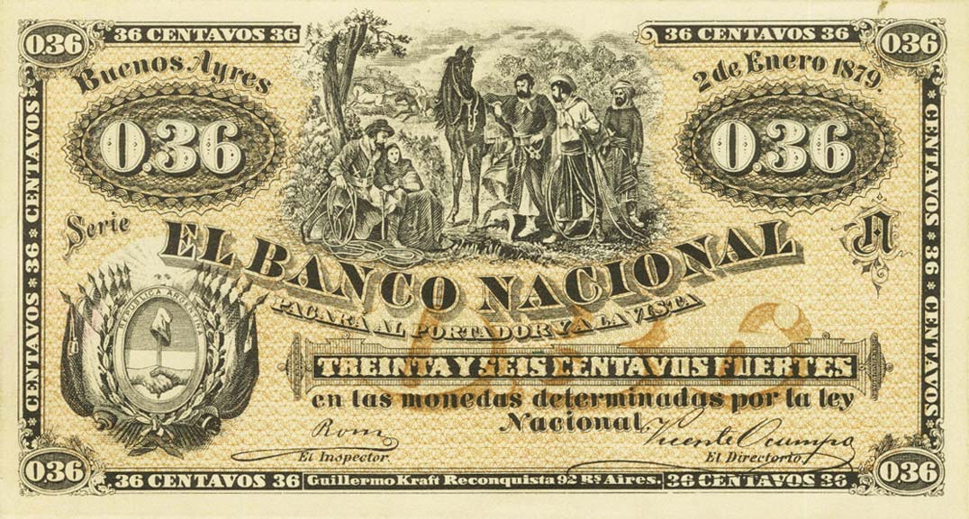 Front of Argentina pS664r: 36 Centavos Fuertes from 1879