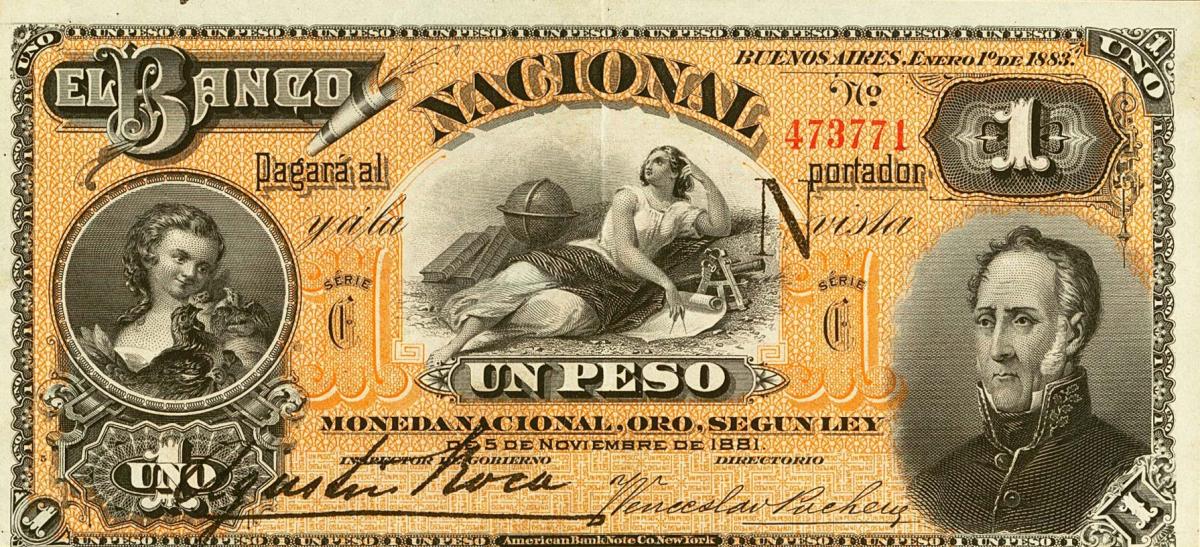 Front of Argentina pS676a: 1 Peso from 1883