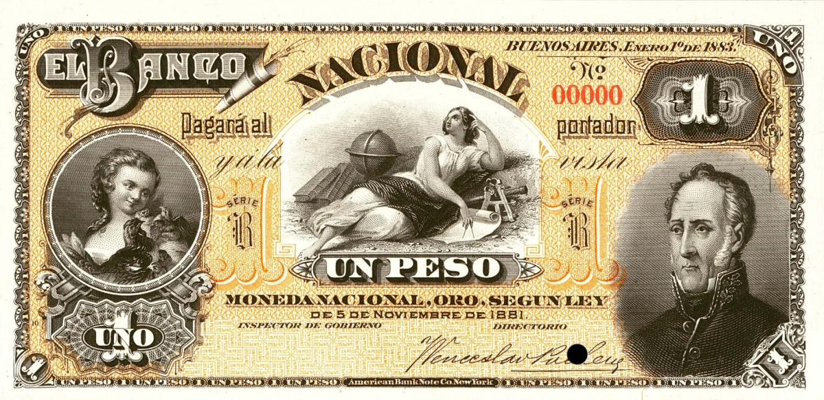 Front of Argentina pS676p: 1 Peso from 1883