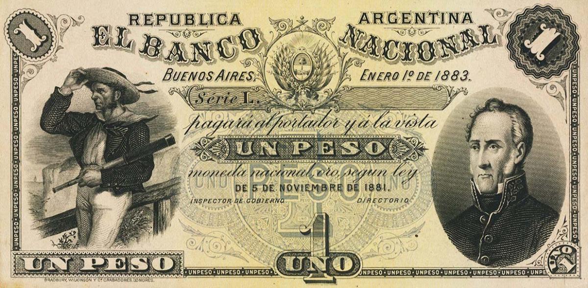 Front of Argentina pS694ct: 1 Peso from 1883