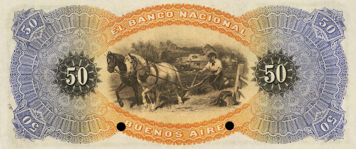 Back of Argentina pS700s: 50 Pesos from 1883