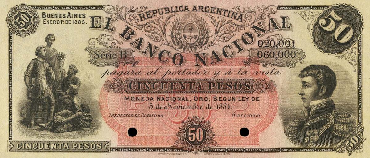 Front of Argentina pS700s: 50 Pesos from 1883