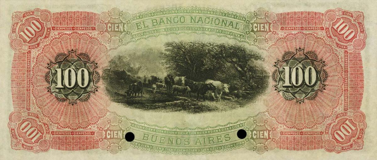 Back of Argentina pS701s: 100 Pesos from 1883
