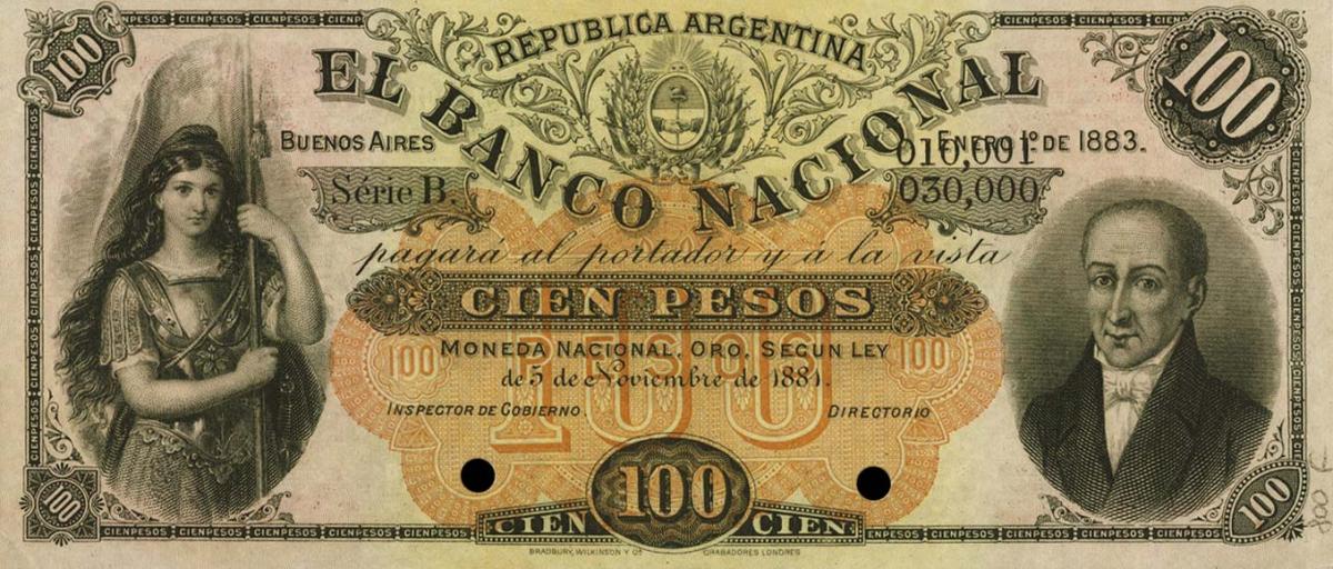 Front of Argentina pS701s: 100 Pesos from 1883