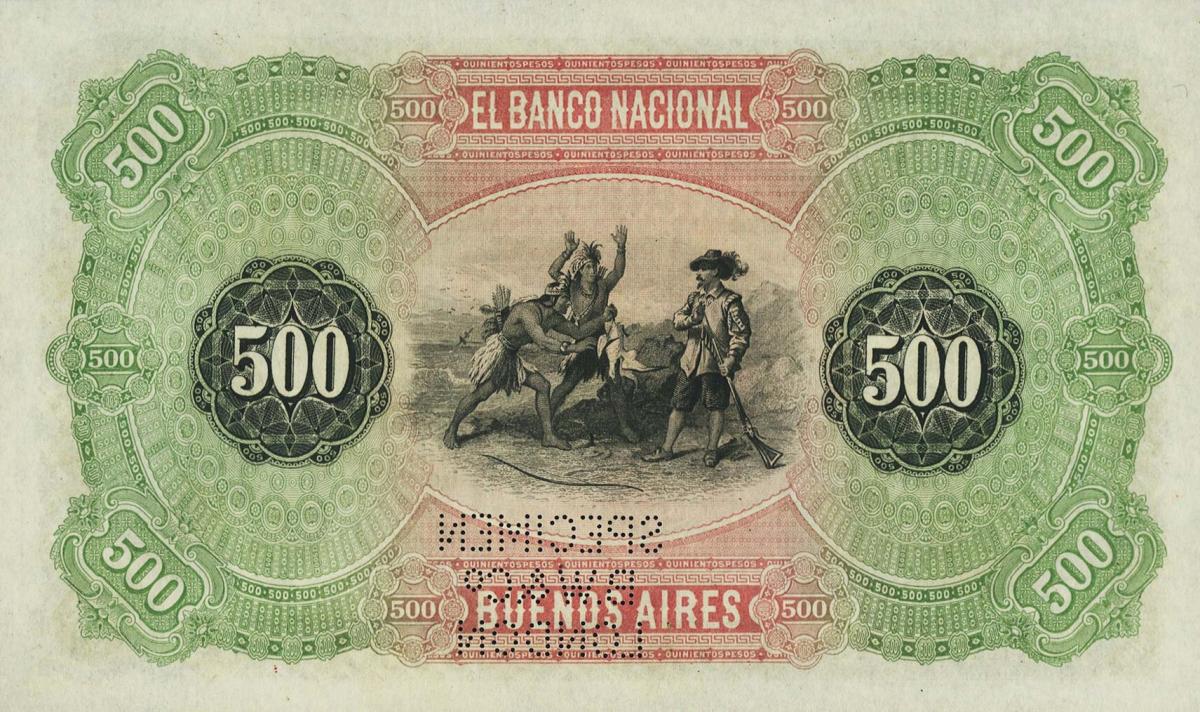 Back of Argentina pS703s: 500 Pesos from 1883