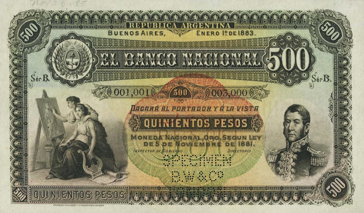 Front of Argentina pS703s: 500 Pesos from 1883