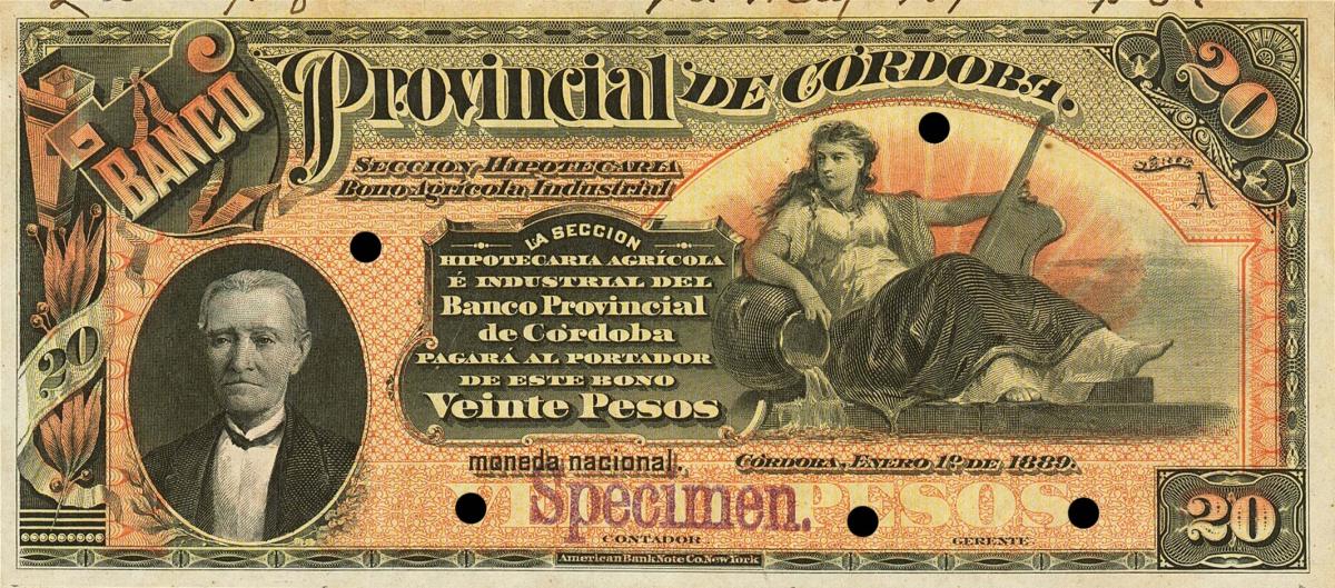 Front of Argentina pS744s: 20 Pesos from 1889