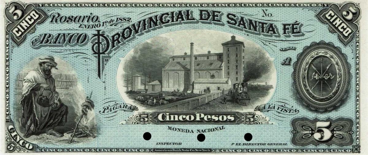 Front of Argentina pS828p: 5 Pesos from 1882