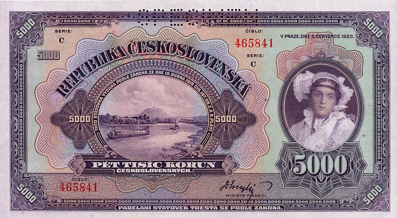 Front of Czechoslovakia p19s: 5000 Korun from 1920
