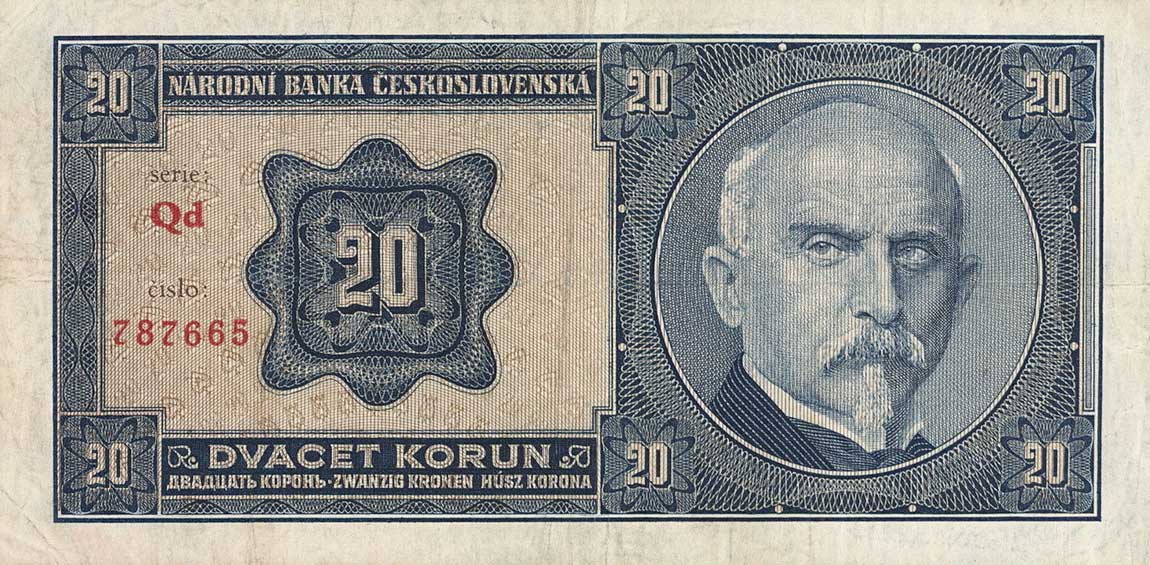Back of Czechoslovakia p21a: 20 Korun from 1926